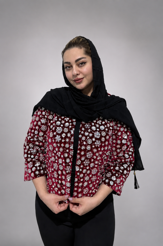 کت کوتاه مخمل سنگ دوزی شده مجلسی