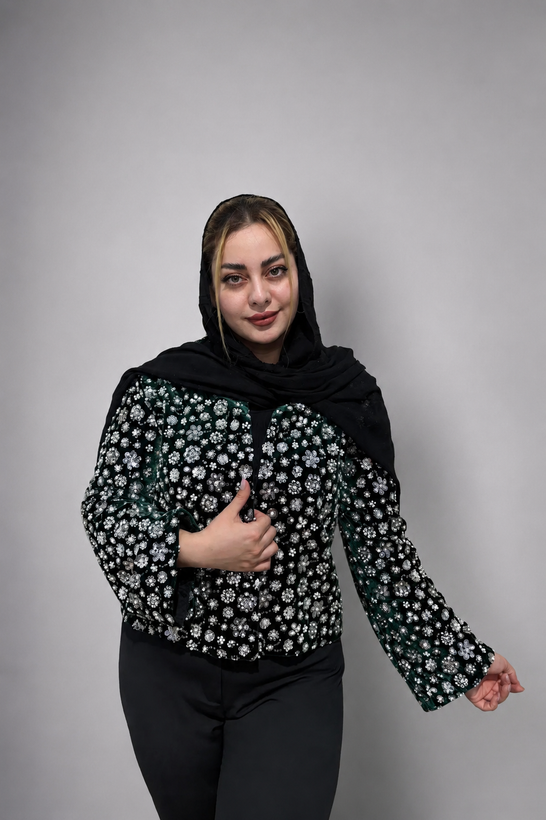 کت مخمل سنگ دوزی شده مجلسی سبز